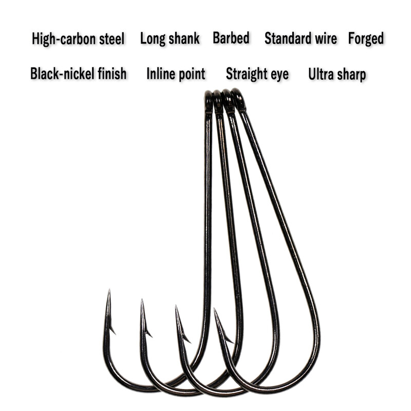 Wifreo 50 de bucăți cârlig de pește cu tijă lungă Aberdeen, cu ochi inelat, păstrăv, cârlige de pescuit cu apă dulce, de mare, Sabiki Rig, cârlig de zburătoare