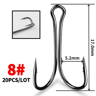 20 komada Dvostruke udice za ribolov Dvostruke udice Bodljikavi visokougljični čelik Meki mamac Pribor za ribolov na pučini