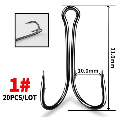 20 komada Dvostruke udice za ribolov Dvostruke udice Bodljikavi visokougljični čelik Meki mamac Pribor za ribolov na pučini