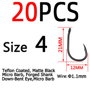 ICERIO 20 kom Bent Eye Wide Gape udica za ribolov šarana Matt crne bodljikave iskočne udice od visokougljičnog čelika