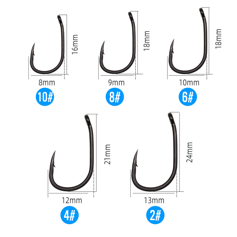 ICERIO 20 kom Bent Eye Wide Gape udica za ribolov šarana Matt crne bodljikave iskočne udice od visokougljičnog čelika