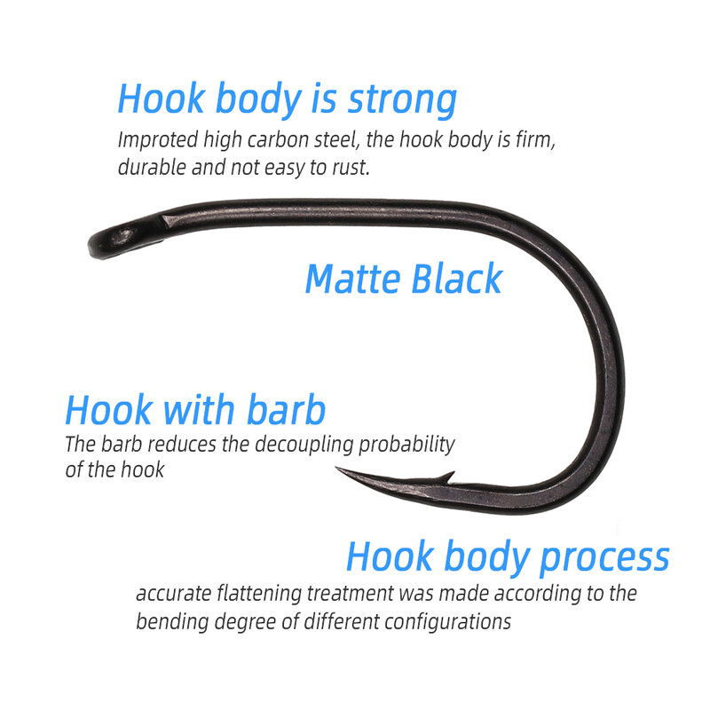 ICERIO 20 kom Bent Eye Wide Gape udica za ribolov šarana Matt crne bodljikave iskočne udice od visokougljičnog čelika
