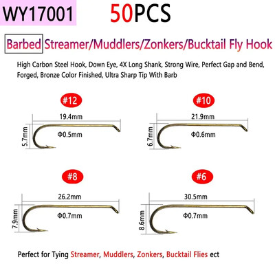 Bimoo 50 komada visokougljičnog čelika i udica za vezanje mušica bez ivica za suhi mokri mamac za ribolov Nymph Jig Nymph Egg Caddis Pupa Fly Trout