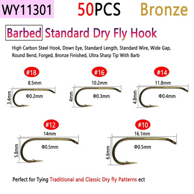 Bimoo 50 komada visokougljičnog čelika i udica za vezanje mušica bez ivica za suhi mokri mamac za ribolov Nymph Jig Nymph Egg Caddis Pupa Fly Trout