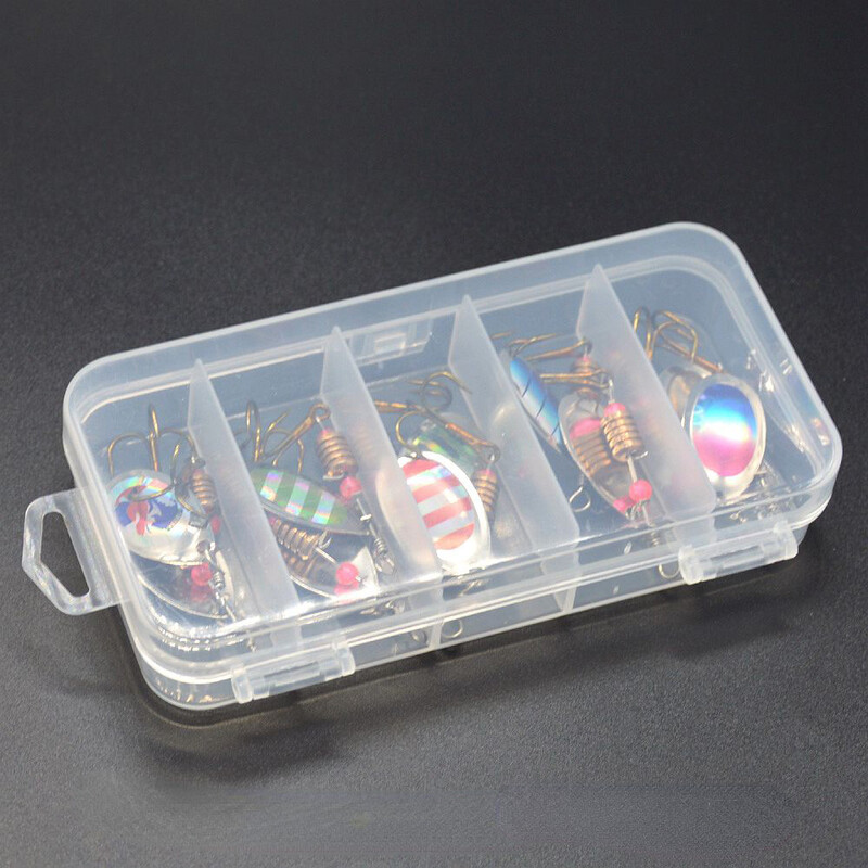 Prozirna vidljiva plastična kutija za ribolov s 5 odjeljaka Kutija za pohranu varalica za pecanje Alat za ribe 13*6 cm