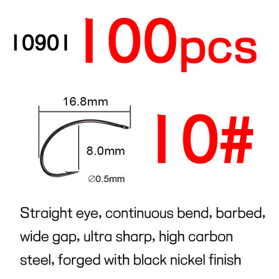 Bimoo 100KOM visokougljičnog čelika zakrivljena udica za vezanje mušica za Caddis Pupas Emergers Cripples & Klinkhammer-Style Dry Flies #6-#18