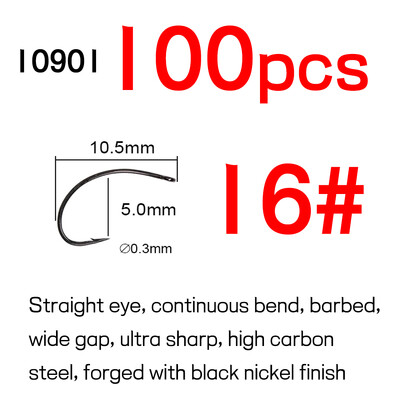 Bimoo 100KOM visokougljičnog čelika zakrivljena udica za vezanje mušica za Caddis Pupas Emergers Cripples & Klinkhammer-Style Dry Flies #6-#18