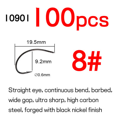 Bimoo 100KOM visokougljičnog čelika zakrivljena udica za vezanje mušica za Caddis Pupas Emergers Cripples & Klinkhammer-Style Dry Flies #6-#18