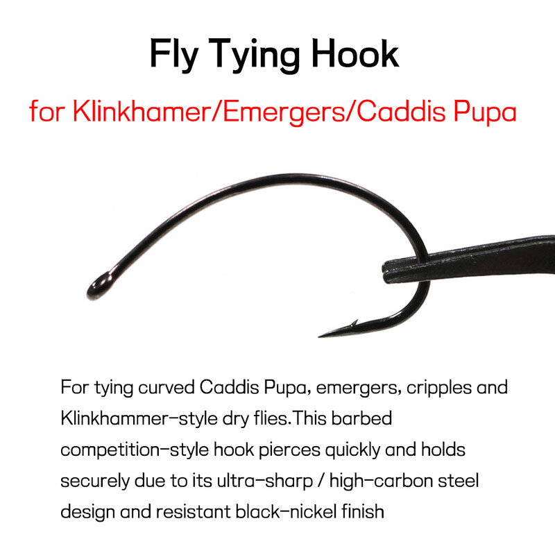 Bimoo 100KOM visokougljičnog čelika zakrivljena udica za vezanje mušica za Caddis Pupas Emergers Cripples & Klinkhammer-Style Dry Flies #6-#18