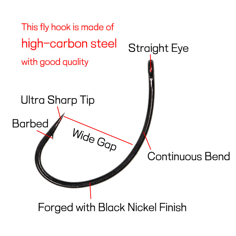 Bimoo 100KOM visokougljičnog čelika zakrivljena udica za vezanje mušica za Caddis Pupas Emergers Cripples & Klinkhammer-Style Dry Flies #6-#18