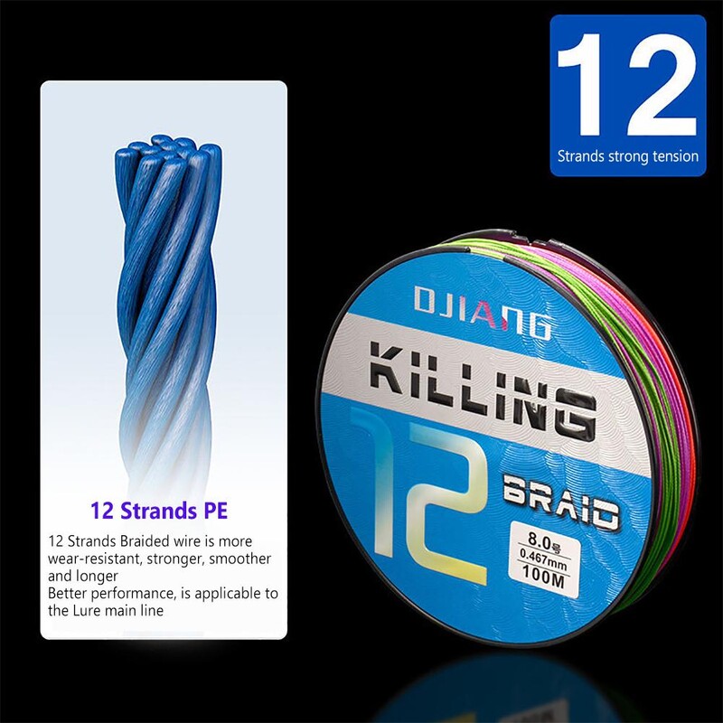 12-pramenný pletený PE rybársky vlasec 100M, viacvláknový hladký rybársky vlasec na lov kaprov, dropshipping