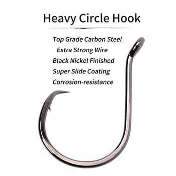 Lionriver Black Nickel Heavy Circle Hook High Carbon Steel Saltwater Fishing Offset Hook for Catfish Bass Snapper Perch Octopus