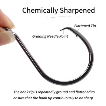 Lionriver Black Nickel Heavy Circle Hook High Carbon Steel Saltwater Fishing Offset Hook for Catfish Bass Snapper Perch Octopus