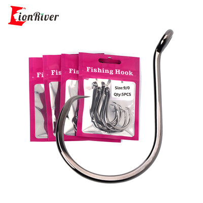 Lionriver Black Nickel Heavy Circle Hook High Carbon Steel Saltwater Fishing Offset Hook for Catfish Bass Snapper Perch Octopus