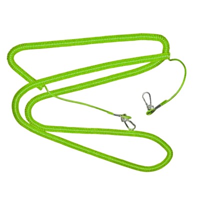 Izvelkama, satīta siksnas makšķerēšanas virves spole ar karabīnes tērauda stieples pagarinājumu