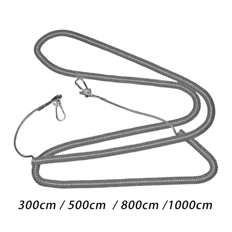 Izvelkama, satīta siksnas makšķerēšanas virves spole ar karabīnes tērauda stieples pagarinājumu