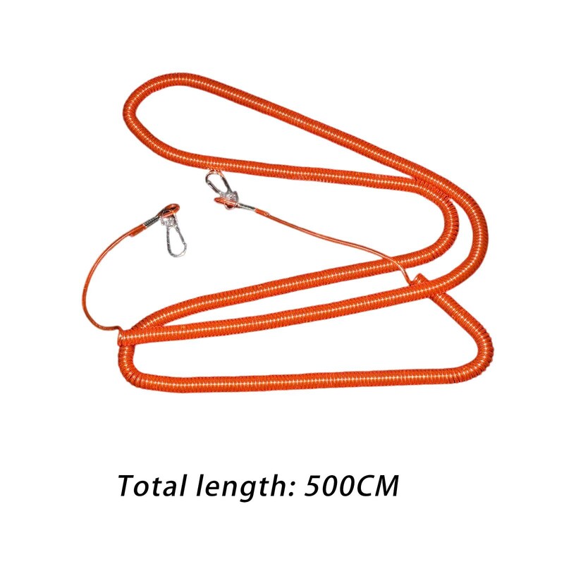 Izvelkama, satīta siksnas makšķerēšanas virves spole ar karabīnes tērauda stieples pagarinājumu