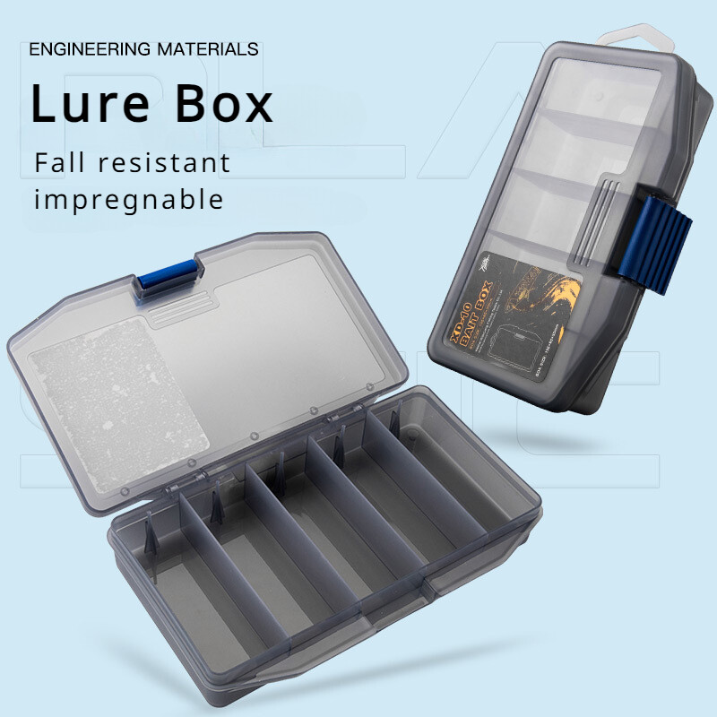 1 PC naujo stiliaus vandeniui atspari žvejybos reikmenų dėžutė su skaidriu dangteliu ir keliais skyreliais masalams ir priedams