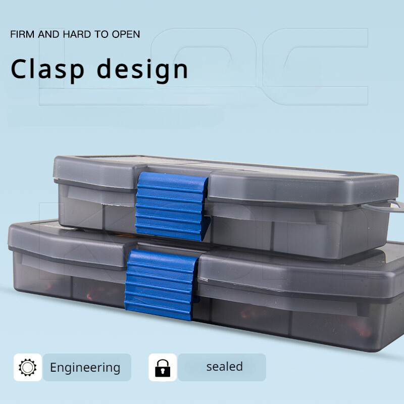 1 PC naujo stiliaus vandeniui atspari žvejybos reikmenų dėžutė su skaidriu dangteliu ir keliais skyreliais masalams ir priedams