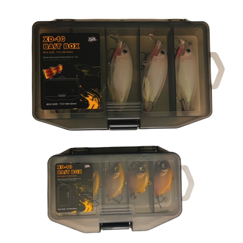 1 PC naujo stiliaus vandeniui atspari žvejybos reikmenų dėžutė su skaidriu dangteliu ir keliais skyreliais masalams ir priedams