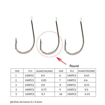 100 БР. Риболовни куки от високовъглеродна стомана Плоска 421N бодлива кръгла огъната кука Риболовни аксесоари Размер 1#-10#