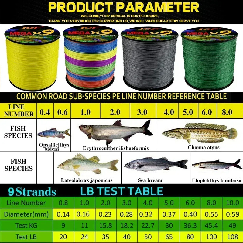 JOF Nova robna struna za pecanje 0.8-8.0# Snažan PE X9 upleteni 100m mamac Bass 20-100LB Glatka multifilamentna slana voda 4 boje Pesca