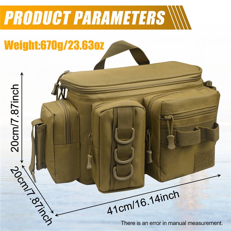 Žvejybos tvarsčių krepšys Crossbody Bag Žvejybos reikmenų kuprinė su meškerykočių ir įrankių laikikliu Lengvas pečių muselių žvejybos komplekto laikymo krepšys