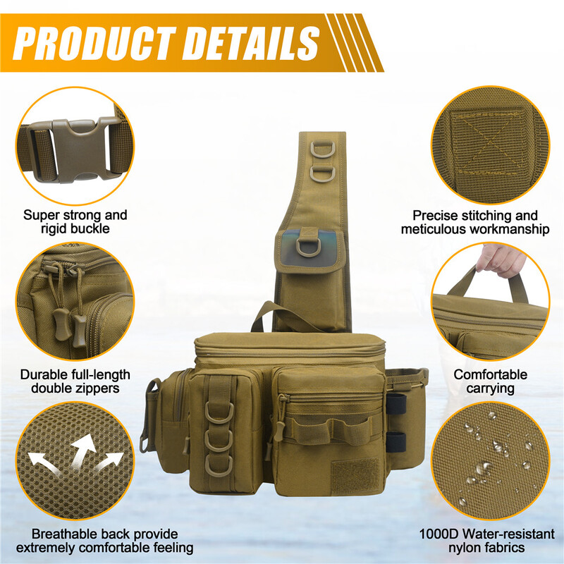 Žvejybos tvarsčių krepšys Crossbody Bag Žvejybos reikmenų kuprinė su meškerykočių ir įrankių laikikliu Lengvas pečių muselių žvejybos komplekto laikymo krepšys