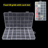 Priehľadná úložná krabička na rybárske príslušenstvo s pevnou mriežkou 28, rozmer 1,8 cm a vysokým slotom na karty