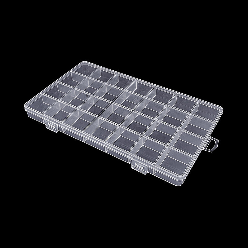 Priehľadná úložná krabička na rybárske príslušenstvo s pevnou mriežkou 28, rozmer 1,8 cm a vysokým slotom na karty