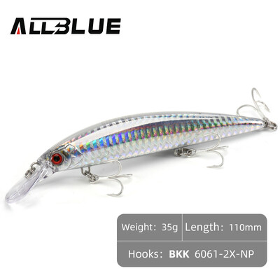ALLBLUE Heavy Grey Minnow 90mm/110mm Sinking Jerkbait Longcast Naluca de pescuit Apă sărată Biban de mare Momeală artificială din plastic