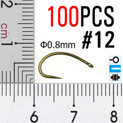 ICERIO 100 KOM Udica za vezanje muha, nimfa, buba, račić, kukuljica, ličinke, kaddis, muhe, češke udice za ribu #12 bez bodljikave udice