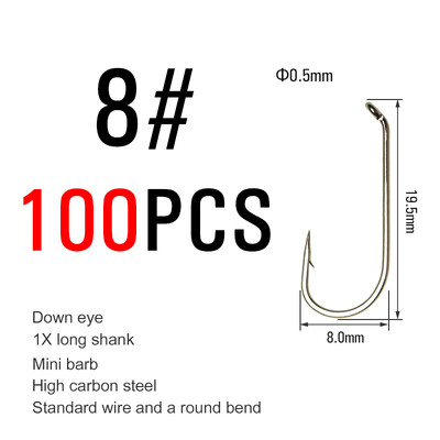 Vtwins 100PCS duge drške suhe/mokre udice za vezanje muhe Caddis Mayfly Blue Olive Wing Udica s okruglim savijanjem Udice za ribolov pastrve