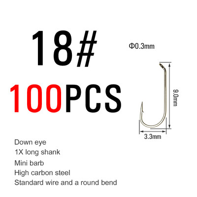 Vtwins 100PCS duge drške suhe/mokre udice za vezanje muhe Caddis Mayfly Blue Olive Wing Udica s okruglim savijanjem Udice za ribolov pastrve