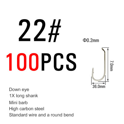 Vtwins 100PCS duge drške suhe/mokre udice za vezanje muhe Caddis Mayfly Blue Olive Wing Udica s okruglim savijanjem Udice za ribolov pastrve