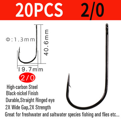 Vtwins 20 ks háčikov na veľké mäsožravé ryby (BGC), 2x pevnosť a široká medzera, šťuka, pižmový ostriež, pstruh, muškársky háčik 1/0 až 6/0