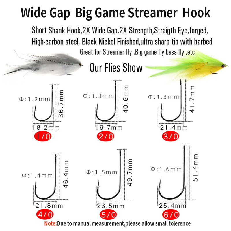 Vtwins 20 ks háčikov na veľké mäsožravé ryby (BGC), 2x pevnosť a široká medzera, šťuka, pižmový ostriež, pstruh, muškársky háčik 1/0 až 6/0