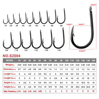 PROBEROS Iseama αγκίστρι 1#-15# μονό αγκίστρι High Qulity Fishing Hook 200PC μαύρο χρώμα Single Big Hook