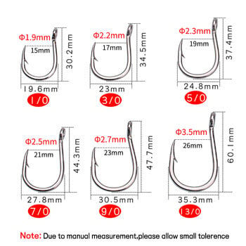 Elllv #1/0-13/0 Wide Gape Здрави куки за джигинг Неръждаема стомана 420 Inline Assist Hook Лодка за солена вода Риболов на групер Акула тон