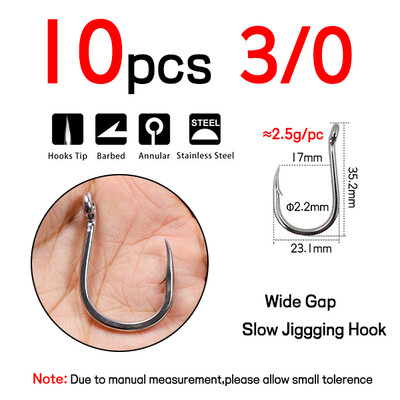 Elllv #1/0-13/0 Wide Gape Snažne udice za jigging Nehrđajući čelik 420 Inline pomoćna udica Brod za slanu vodu Ribolov kirnja tuna morski pas