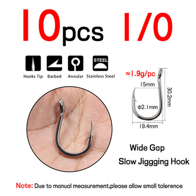 Elllv #1/0-13/0 Wide Gape Snažne udice za jigging Nehrđajući čelik 420 Inline pomoćna udica Brod za slanu vodu Ribolov kirnja tuna morski pas