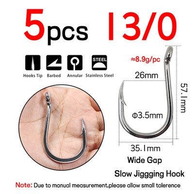 Elllv #1/0-13/0 Wide Gape Snažne udice za jigging Nehrđajući čelik 420 Inline pomoćna udica Brod za slanu vodu Ribolov kirnja tuna morski pas