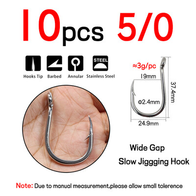 Elllv #1/0-13/0 Wide Gape Snažne udice za jigging Nehrđajući čelik 420 Inline pomoćna udica Brod za slanu vodu Ribolov kirnja tuna morski pas