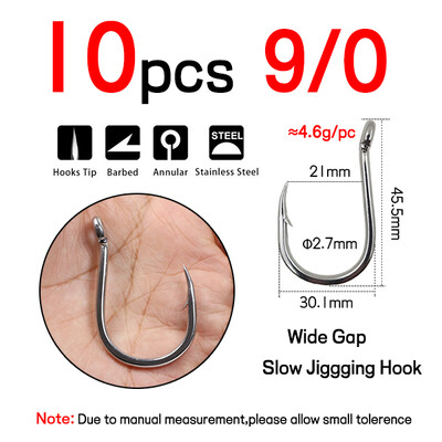 Elllv #1/0-13/0 Wide Gape Snažne udice za jigging Nehrđajući čelik 420 Inline pomoćna udica Brod za slanu vodu Ribolov kirnja tuna morski pas