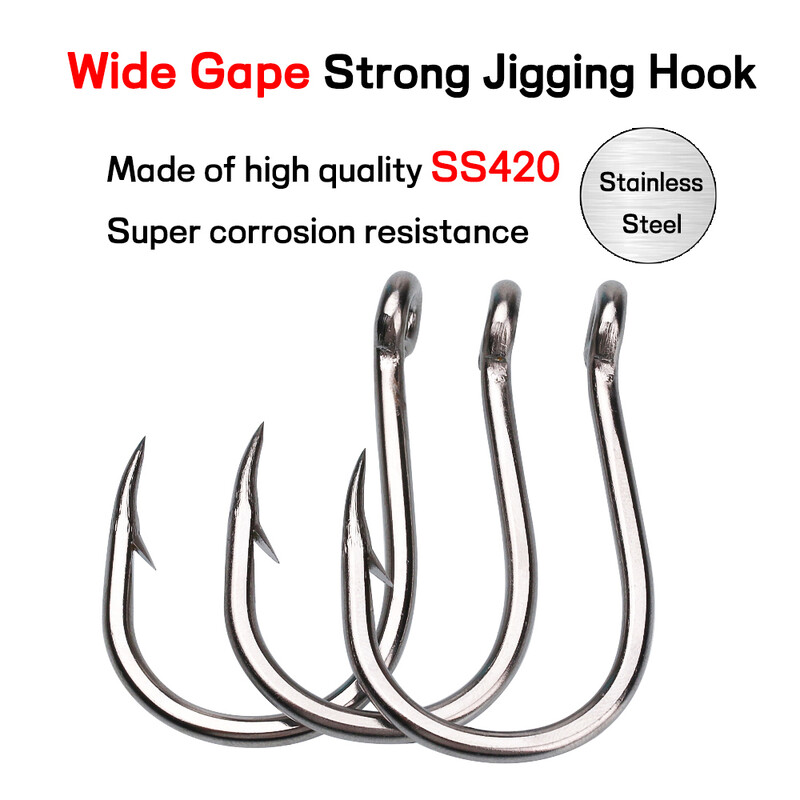 Elllv #1/0-13/0 Wide Gape Snažne udice za jigging Nehrđajući čelik 420 Inline pomoćna udica Brod za slanu vodu Ribolov kirnja tuna morski pas