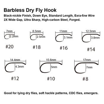 Vampfly 20PCS Суха мухарска кука без боди за връзване на Soft Hackle, CDC Flies, Emergers Wide Gap High Carbon Steel Black