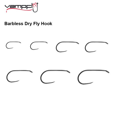 Vampfly 20PCS Barbless Dry Fly Hook για δέσιμο Soft Hackle, CDC Flies, Emergers Wide Gap High Carbon Steel Black