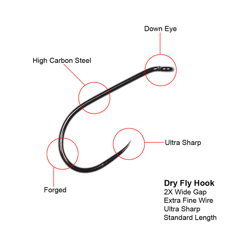 Vampfly 20PCS udica za suhu mušicu bez ivica za vezanje Soft Hackle, CDC mušica, Emergers Wide Gap visokougljični čelik, crna