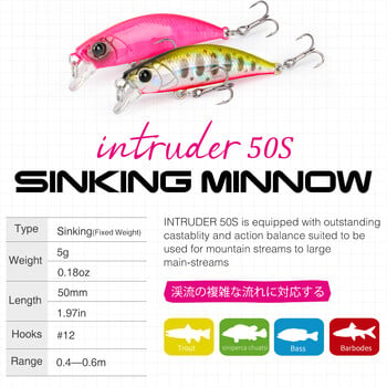 TSURINOYA 50mm 5g Sinking Minnow Fishing Lure INTRUDER 50S TROUT Artificial Jerkbait Hard Bait Pike Wobbler Stream Crankbait