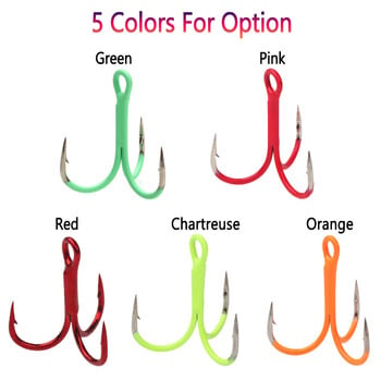 Bimoo 10PCS High Carbon Steel Treble Hooks Fluorescent/Luminous Treble Hook Ψάρεμα αλμυρού νερού Lures Bait Lure Fishing